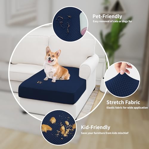 Image of Easy-Going Stretch 1 Piece Chaise Lounge Cushion Slipcover | Sectional Couch Covers L Shape Separate Cushion Couch Seat Chaise Cover for Both Left /Right Sectional Couch Navy