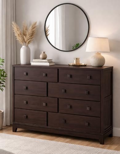 Image of Sheesham Wood Chest of 8 Drawers for Storage | Wooden Sideboard Cabinet for Living Room, Bedroom (Dark Black)