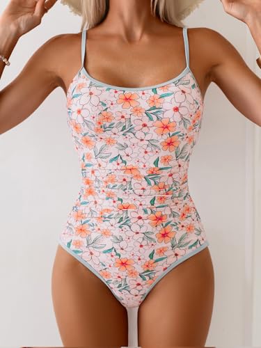 Image of Eomenie Women's One Piece Swimsuit Tummy Control Slimming Bathing Suit Color Block Spaghetti Strap 1 Piece Swim Suit Swimwear