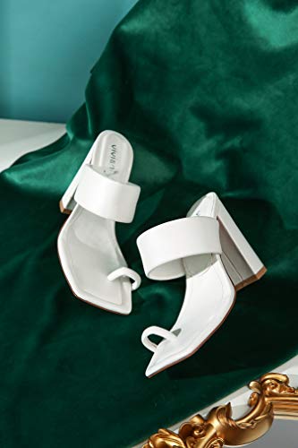 Vivianly Women Square Open Toe Chunky Block High Heels Sandals Toe Ring Heeled Slides Backless Shoes Size 7 B(M) Us thumb #1