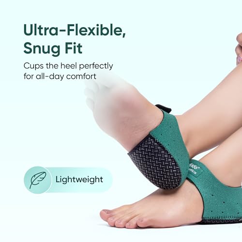 Image of Frido Orthotics Heel Protector for Heel Pain Relief | Gel Heel Pad with Velcro Strap | Anti-Slip Heel Cup Cushion for Men & Women | Plantar Fasciitis, Heel Spurs, Shoe Bite Support | Green | Size - L