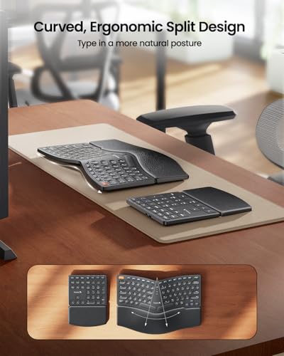 ProtoArc Wireless Ergonomic Keyboard, EK04 2.4GHz USB Wireless Ergo Keyboard with Separate Numeric Keypad, Split Design, Hard Wrist Rest, Rechargeable, for Windows PC/Laptop/Desktop - Image 3