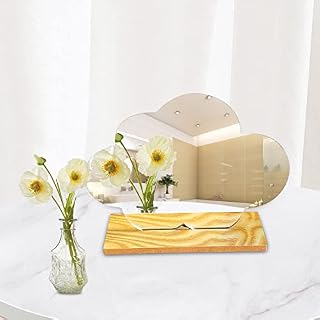 JINXIAN Makeup Mirror Acrylic Irregular Aesthetic Vanity Mirror Frameless Tabletop Mirrors with Wooden Stand Desk Mirror Portable Cloud Mirror for Minimalistic Room Bedroom Living Room Home Decor