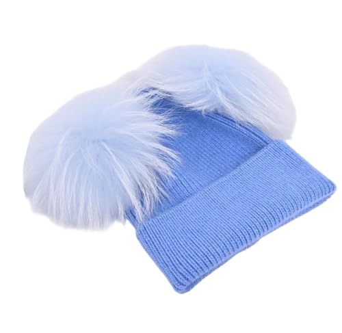 Children's Beanie Toddler Baby Kids Cashmere Knitted Hat With 2 Double Fur Fuzzys Ears Hat For Boys And Girls