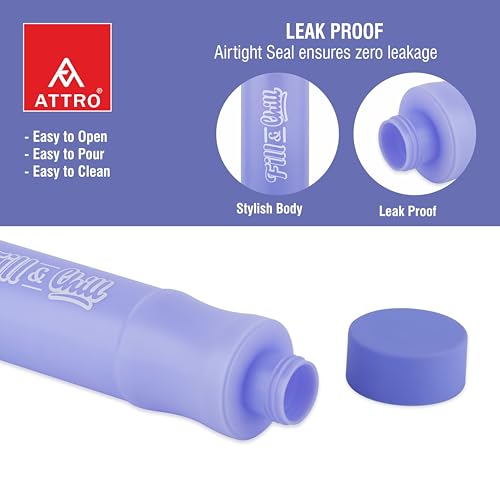 Image of ATTRO Crazy 1000ml Water Bottle - Round Plastic Fridge Bottle - Airtight, Leak-Proof, BPA-Free, Freezer Safe Durable & Lightweight - Set of 2 Violet - Ideal for Home & Office