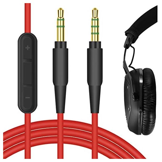 Geekria Ersättningsljudkabel för V-MODA Crossfade M-100, M-80, LP2, LP, XS, V-80, TREBLAB Z2, BT5, Koss Pro4S hörlurar - 3,5 mm stereokabel med mikrofon och volymkontroll (röd 5,6 FT)