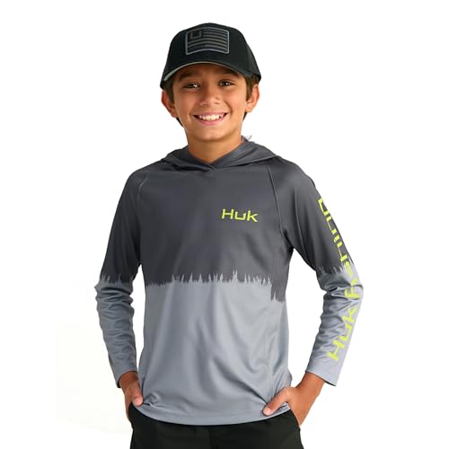 HUK Boys' Pursuit Patterned Crew Sleeve, Performance Shirt for Kids