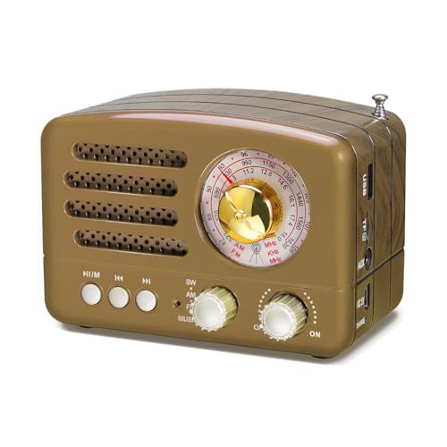 Image of PRUNUS J-160 Small Retro Vintage Radio with Bluetooth Speaker, Portable Transistor AM FM SW, Rechargeable Battery Operated, Support TF Card AUX USB MP3 Player(Gold)