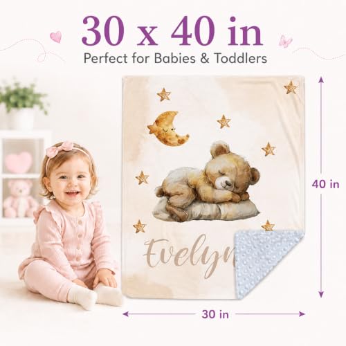 Image of Personalized Baby Blanket for Girls, Custom Nursery Blanket with Name, 30 x 40 Inch Soft Minky Blanket for Baby Toddlers, Newborn Print 01