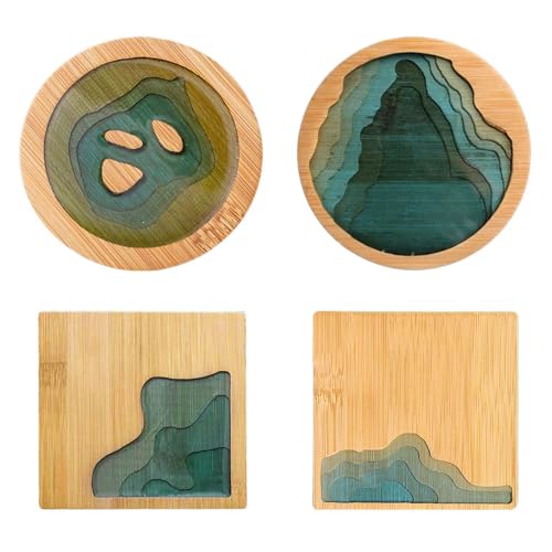 Posavasos De 4 Piezas, Posavasos Cuadrados Redondos, Posavasos Antideslizantes, Posavasos De Té De Bambú Resistentes Al Calor, Almohadillas Protectoras De Escritorio, Posavasos Creativos