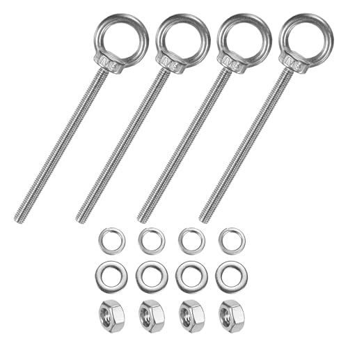 M METERXITY 4-Sets Stainless Eyebolt M6x100mm Shoulder Lifting Eye Bolt with Nuts Washers Male Screw Thread Ring Shoulder Eye Bolts Length 3.94 Inch for Suspending/Fastening