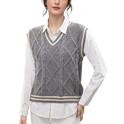Image of Blostirno Women's V Neck Sweaters Vest Trendy Cable Ribbed Sleeveless Knit Striped Pullover Sweaters Tops