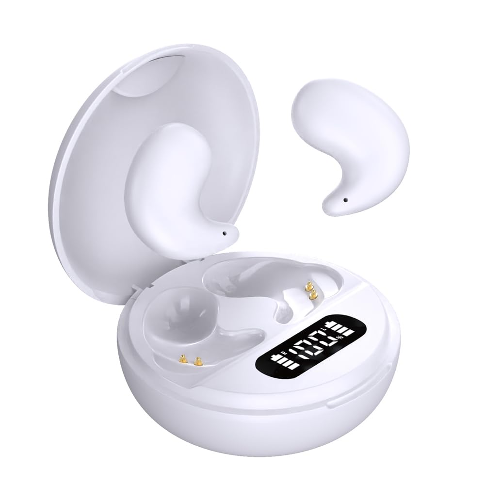 Auriculares Bluetooth 5.3 para Dormir, Mini intrauditivos Independientes L/R, diseño ergonómico, cancelación Activa de Ruido, Alta fidelidad, compatibles con iOS/Android/PC.(Blanco)