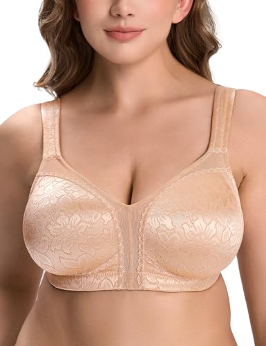 Wingslove Women’s Minimizer Bra Wireless Full Coverage Non-Padded Plus Size No Underwire Everyday Comfort(Beige,38H)