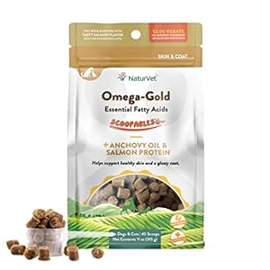 NaturVet Scoopables Omega-Gold Anchovy Oil & Salmon Supplement For Dogs and Cats – Supports Healthy Skin & Coat Plus DHA, EPA, Omega-3, & Omega-6 – Anchovy & Salmon Flavored For Dog and Cat | 11oz Bag