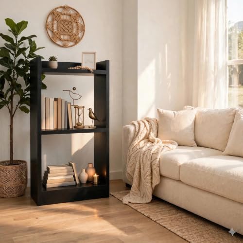 Image of SBF Furniture 3 Tier Wooden Bookshelf, Engineered Wood Book Rack, Multipurpose Storage Shelf for Books, Decor & Kitchen, Compact Space-Saving Shelf (BK)