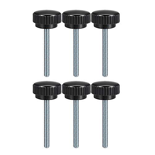 uxcell 6pcs Knurled Clamping Knobs M8 x 60mm Metric Zinc Plated Carbon Steel Male Thread Thumb Screw on Type 25mm Plastic Round Head Threaded Hand Bolt Stud Knobs Black