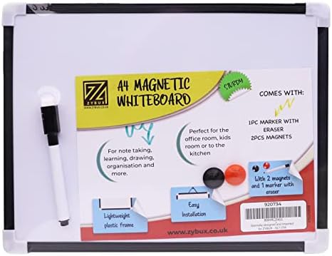 ZYBUX - A4 Whiteboard Wipe Whiteboard | Magnetic Board Mini Office, Home, Perfect for Notice Memo Lightweight, White Board Markers with Eraser and 2 magnets (29.5x22x2cm)