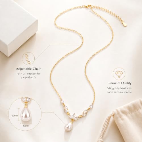 Image of SmileBelle Pearl Necklaces for Women 14k Gold Pearl Pendant Dainty
