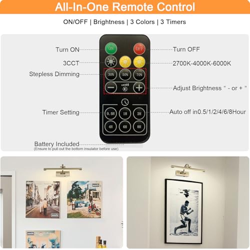 Image of Tassuowell LED Picture Lights for Wall Rechargeable, Battery Operated Art Light for Paintings Wireless,15.7inch Antique Bronze Gallery Light for Artwork