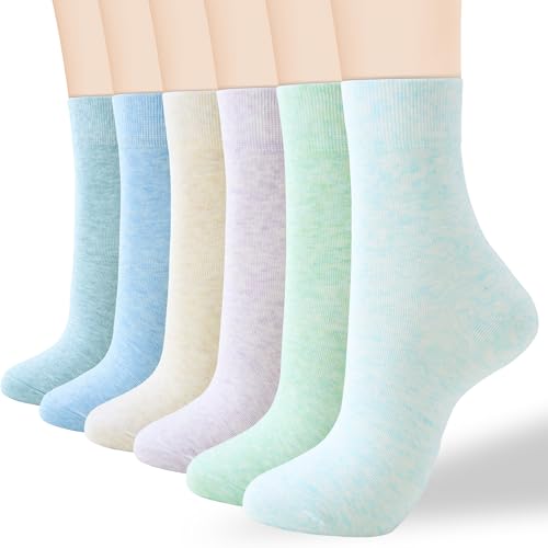 Image of ATBITER Women's Thin Cotton Crew Socks - Soft Above Ankle Bootie Casual Dress Socks 6-Pairs