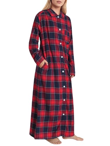 Latuza Women's Button Down Flannel Nightgown Long Sleeve Full Length 4X Plus Red