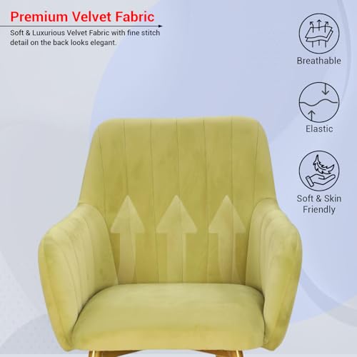 Image of Taboo Velvet Dining Chair Set of 4 | Upholstered Accent Arm Chairs | Soft Cushioned Seat with Backrest | Modern Velvet Fabric Chairs with Metal Legs | Living Room, Bedroom, Cafe & Restaurant | Lime