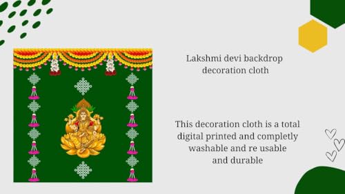 Image of varalakshmi Pooja decorationss backdrops | Lakshmi Green Home Mandir Wall Decoration backdrops 5x5 Feet | laxmi poojas Decorations | poojas backdrops for Decorations