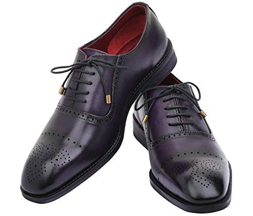 Lethato Wingtip Brogue Oxford Handcrafted Men's Genuine Leather Lace up Dress Shoes (11.5-12 US, Purple)