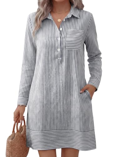 ANRABESS Women's Long Sleeve Striped Fall Shift Shirt Dress