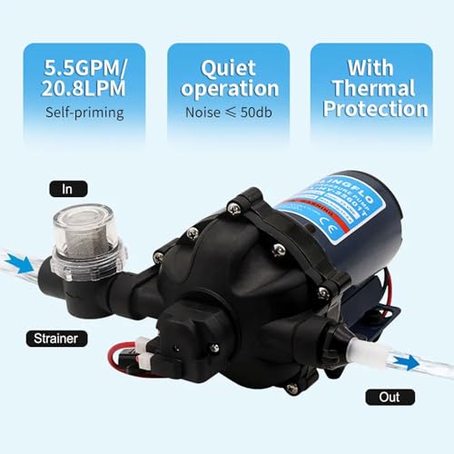 Image of Washdown Kit Deck Wash Pump - 5.5 GPM, 70 PSI, 12V, Self-priming On-Demand Water Pressure Pump for Marine, RV, Boat, Yacht, Car, Mini Motor (HY-55701t-Kit)