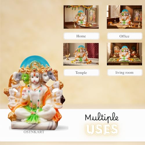 Image of Panchmukhi Hanuman Murti 6 inch Marble Dust Multicolour God Idol for Home Decor, Pooja Room,Temple,Vastu Statue,Gifting