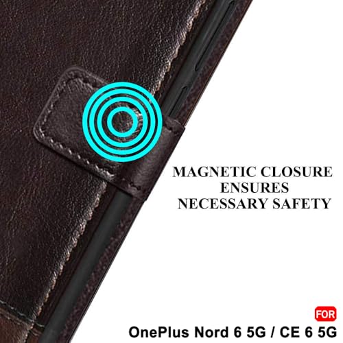 Image of TheGiftKart Flip Back Cover Case for OnePlus Nord 6 5G | Dual-Color Leather Finish | Inbuilt Stand & Pockets | Wallet Style Flip Back Case Cover for OnePlus Nord 6 5G (Faux Leather, Coffee & Brown)
