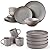 Famiware Venus Dinnerware Sets and Mercury Pasta Bowls Set and Mercury Coffee Mugs Set of 4, 20 Pieces Plates and Bowls Sets, Microwave and Dishwasher Safe, Dark Grey