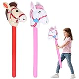 NYTGAH 2 Stück Hobby Horse Zubehör, 33 x 96 cm, Aufblasbares Pferd, Steckenpferd Kinder, Geeignet für Cowboy-Mottopartys, Pferde-Rollenspiele, Dekoration, Party-Requisiten (Rot,Pink)