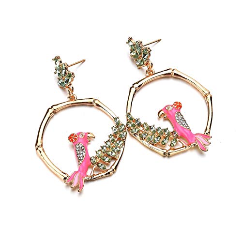 Ohrringe, Papageienform Pink Ohrclip Anhänger Kubisch Ball Simulierter Diamant Geschenke für Frauen Freundin Mode Schmuck Sterlingsilber Gold Kristall glänzend