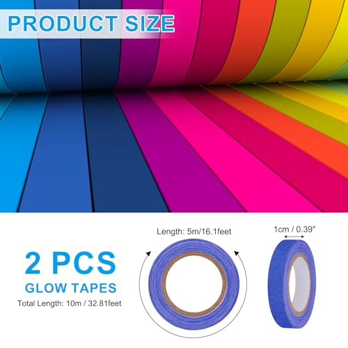 Image of PATIKIL Neon Gaffer Cloth Tape, 0.4 Inch x 32.8 Feet Colored Cotton Glow Tape Markers Fluorescent Blacklight Glow in The Dark Reflect Tape Stickers for Party Decorations, Dark Blue