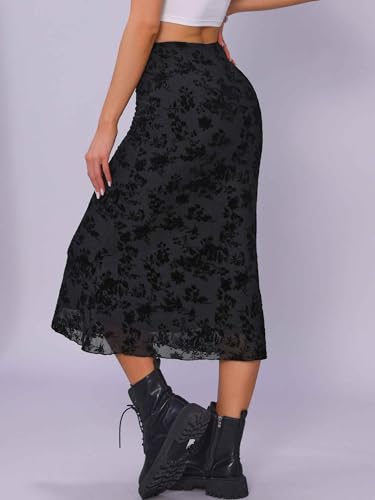 Allegra K Mesh Skirt for Women Fishtail High Waist 2025 Fall Bodycon Midi Skirts3