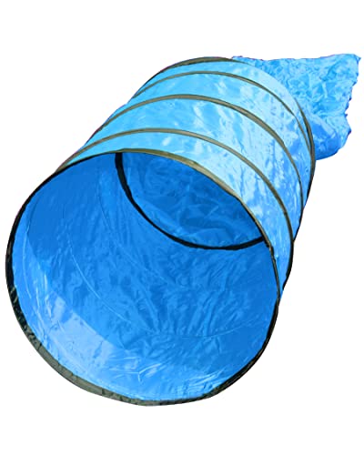 SPORTIKEL24 Agility Sacktunnel Blau – 3,80 m Länge, Ø 60 cm – Für Welpen & Anfängerhunde – mit Ösen, Heringen & Tragetasche – von Superhund