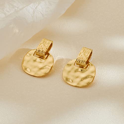 14K Gold Clip On Drop Earrings For Women Hammering Finish Non Piercing Gold Clip Earrings #TOP4