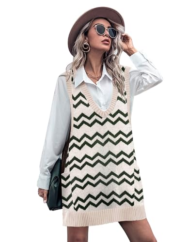 Image of HOTOUCH Women Sweater Vest Oversized V Neck Sleeveless Knit Pullover Ribbed Vest Dress with Pockets