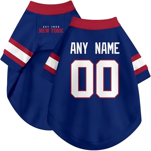 Image of New York Dog Clothes Jersey Style Personalized Pet T Shirt with Custom Name Number for Small Medium Large Dogs