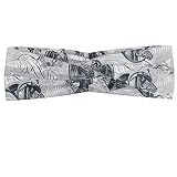 ABAKUHAUS Gris Bandeau, Différents types de chevaux Nostalgiques doux sur fond Styled calligraphique Vintage, Serre-tête Féminin Élastique et Doux pour Sport et pour Usage Quotidien, Gris blanc
