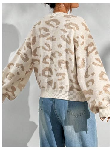 SHENHE Women's Vintage Leopard Print Crew Neck Drop Shoulder Loose Knit Pullover Sweater2