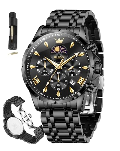 Image of OLEVS Watches for Men Analog Quartz Original Branded Mens Watch Chronograph Stainless Steel Chain 3ATM Waterproof Wrist Watch for Men