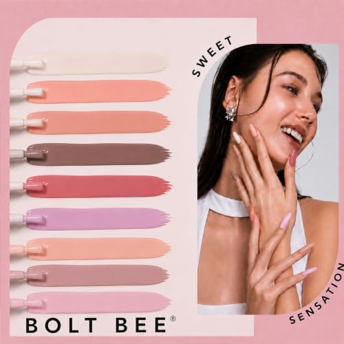 Image of Bolt Bee Gel Polish Kit | 6 Colors Light Soft Sakura, White & Nude | Spring Soak-Off Gel Nail Polish Set for Nail Art Design & Home Manicure (15ml Each)