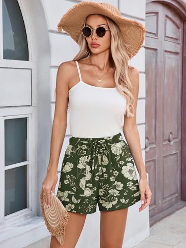 Heymoments Wide Leg Shorts Women Lightweight Vintage Moss Floral Medium High Waisted Flowy DressyLoose Fit Summer Ladies Cute Beach Trousers with Pockets — view 4
