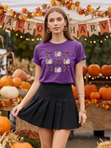 Halloween Shirts for Women Spooky Season Shirt Pumpkin Ghost Graphic tees Casual Short Sleeve Tops - image 4