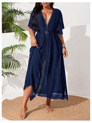 Robe de plage grande taille col en V deep blue large plus pour femmes