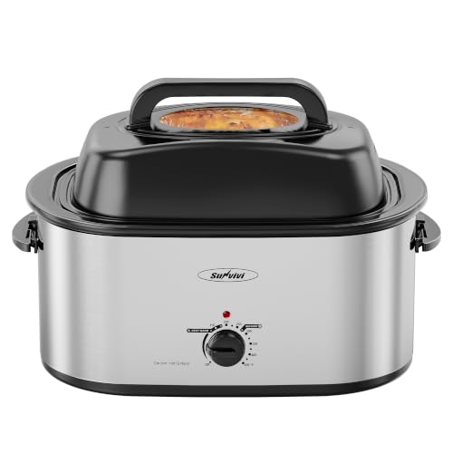 Image of Sunvivi 30QT Roaster Oven for Large Whole Turkey, Countertop Roaster Cooker | Self-Basting & Glass Viewing Lid, Removable Pan, 150-450F Temp Control, for Baking Slow Cook Defrost Warm Turkey Up to 30lb